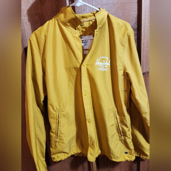 Herschel Voyage Coach Windbreaker Jacket Snap Button Closure Yellow Small - Picture 3 of 9